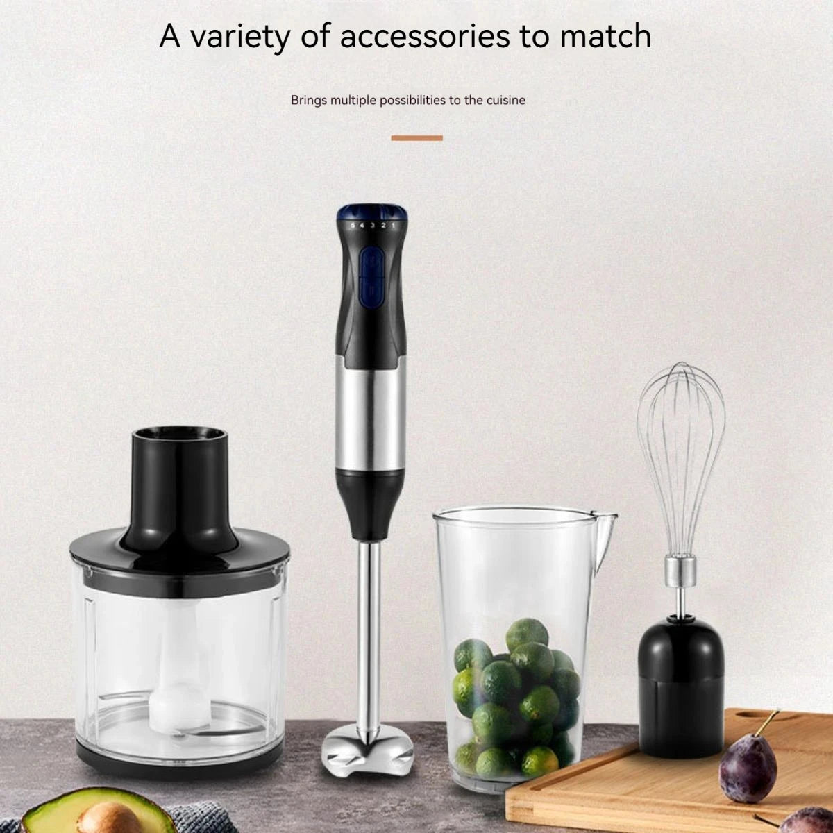 1000W Stick Hand Blender 4 in 1 Mixer 700ml Stainless Steel Blade Vegetable Meat Immersion Egg Whisk Juicer Kitchen Set