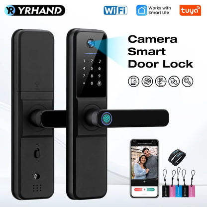 YRHAND H01 Fechadura Eletronica Tuya Wifi Digital Electronic Smart Door Lock With Biometric Camera Fingerprint IP66 Smart Lock