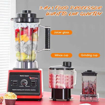 3 in 1 Electric Blender 9500W High Power Commercial Blender Food Processor Ice Smoothies Juicer Mixer 3L+1.5L+0.5L Container