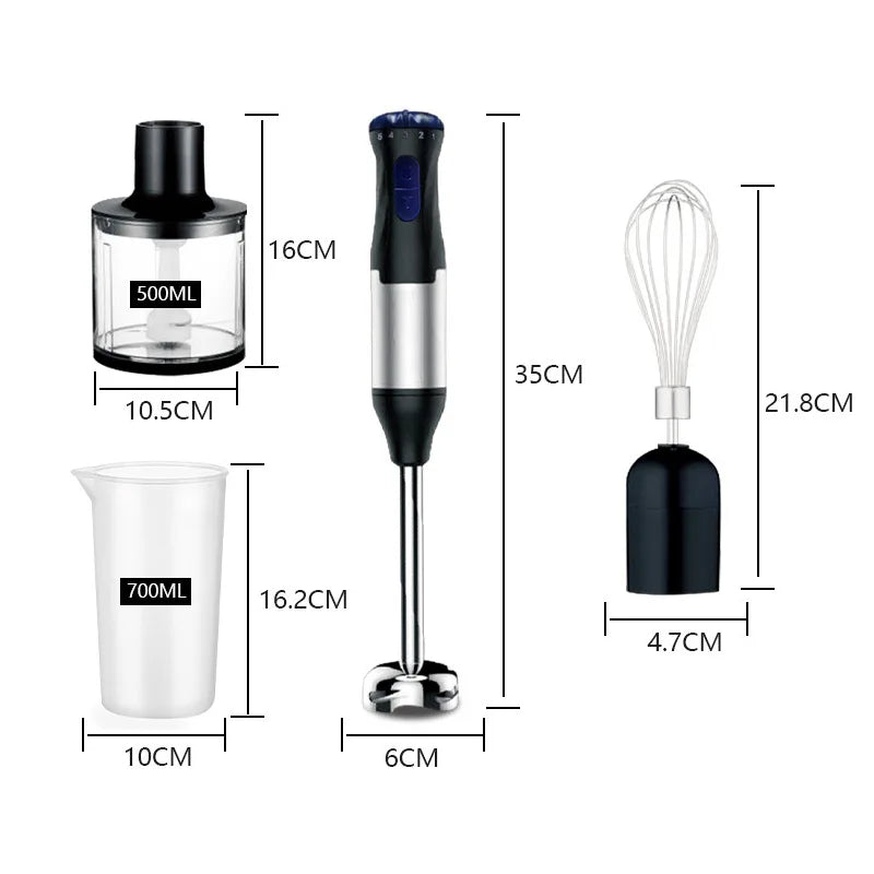 1000W Stick Hand Blender 4 in 1 Mixer 700ml Stainless Steel Blade Vegetable Meat Immersion Egg Whisk Juicer Kitchen Set