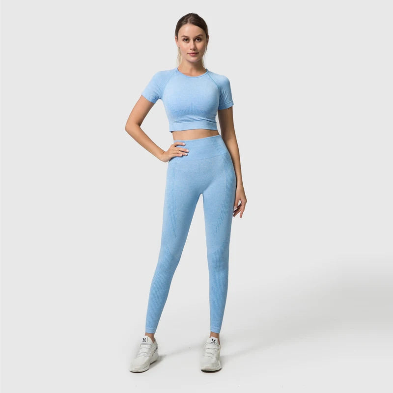 2/3/5PCS Seamless Women Yoga Set Workout Sportswear Gym Clothing Fitness Long Sleeve Crop Top High Waist Leggings Sports Suits