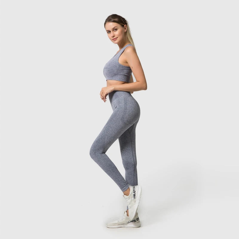 2/3/5PCS Seamless Women Yoga Set Workout Sportswear Gym Clothing Fitness Long Sleeve Crop Top High Waist Leggings Sports Suits