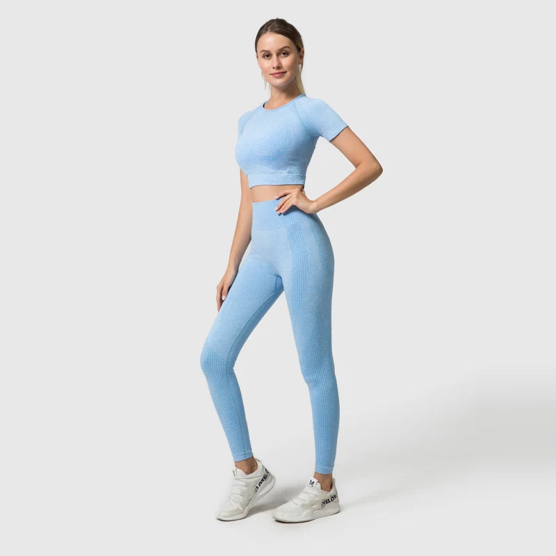 2/3/5PCS Seamless Women Yoga Set Workout Sportswear Gym Clothing Fitness Long Sleeve Crop Top High Waist Leggings Sports Suits