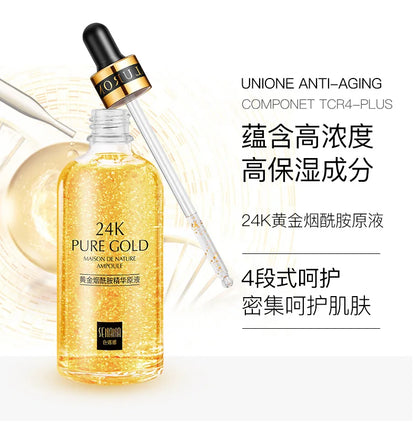 24K Gold Hyaluronic Replenishment Moisturize Shrink Pore Brighten Skin Care Firming Facial serum