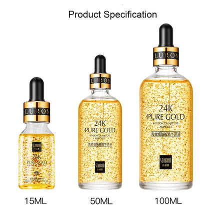 24K Gold Hyaluronic Replenishment Moisturize Shrink Pore Brighten Skin Care Firming Facial serum