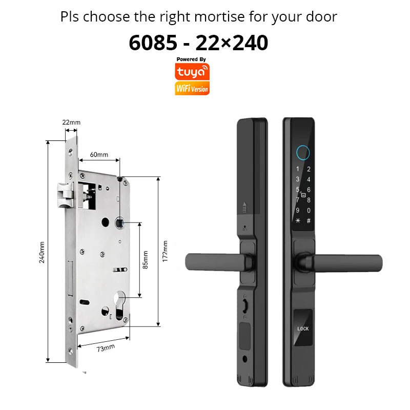 TUYA WIFI Waterproof Smart Door Lock Fingerprint APP Password RFID Card Keyless Digital Electronic Lock Aluminum/Glass Sliding