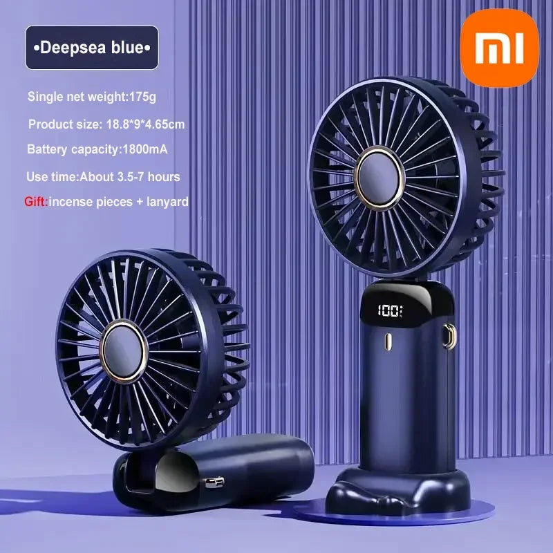 Xiaomi USB Handheld Mini Fan Foldable Portable Neck Hanging Fans 5 Speed USB Rechargeable Fan with Phone Stand Display Screen