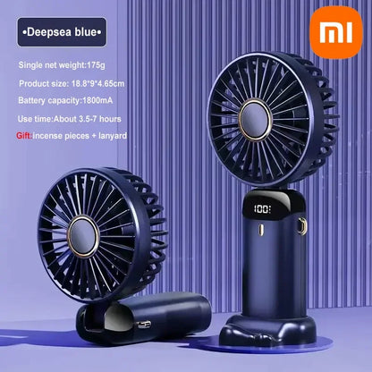 Xiaomi USB Handheld Mini Fan Foldable Portable Neck Hanging Fans 5 Speed USB Rechargeable Fan with Phone Stand Display Screen