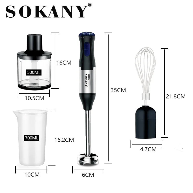 Sokany Powerful 4 in 1 Stick Hand Blender Set Stainless Steel Immersion Chopper Beaker Electric Whisk For Kitchen  Baby Food