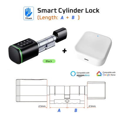 Euro Door Smart Cylinder Lock Tuya Bluetooth APP Digital Password Card Mechanicak Key TTlock Unlock Home Electronic Smart Lock
