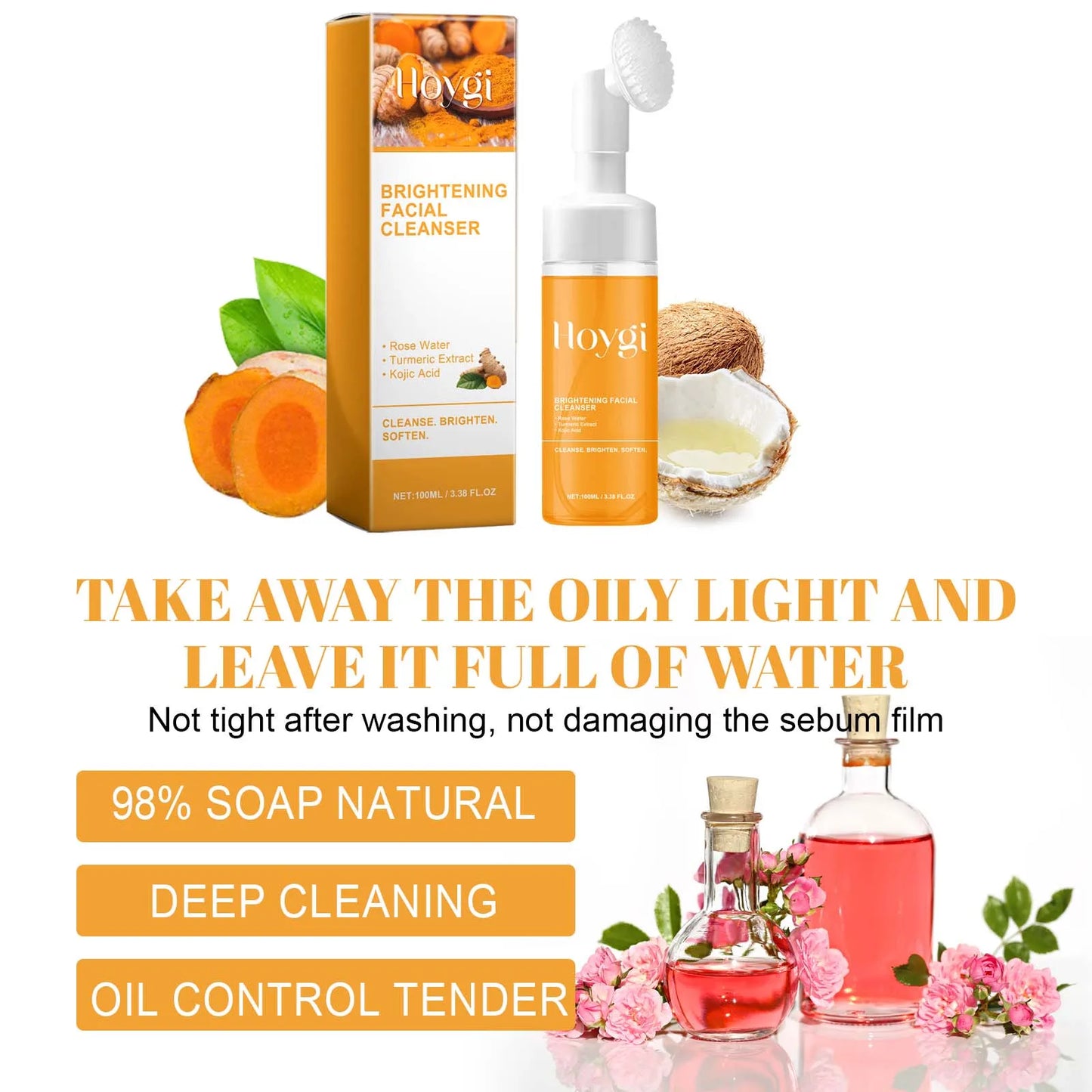 Turmeric Skin Cleansing Oil Control Fade Acne Marks Brighten Foam Cleanse