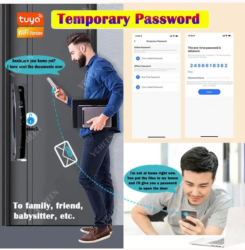 3D Face Recognition Fingerprint Smart Digital Lock TUYA App Wifi Key Card Nfc Rfid Code Electric Door Lock with 6068 Mortise