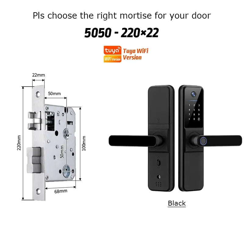 YRHAND H01 Fechadura Eletronica Tuya Wifi Digital Electronic Smart Door Lock With Biometric Camera Fingerprint IP66 Smart Lock