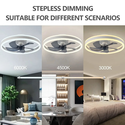 Modern LED Ceiling Fan With Light DC Motor 6-speed Timing Fan 50CM Low Floor Loft Remote Control Decorative Fan With Light