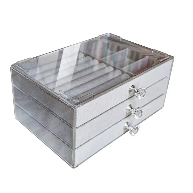 Jewelry Organizer With 3 Drawers Stackable Display Storage Earrings Necklace Bracelets Box Holder Case For Women