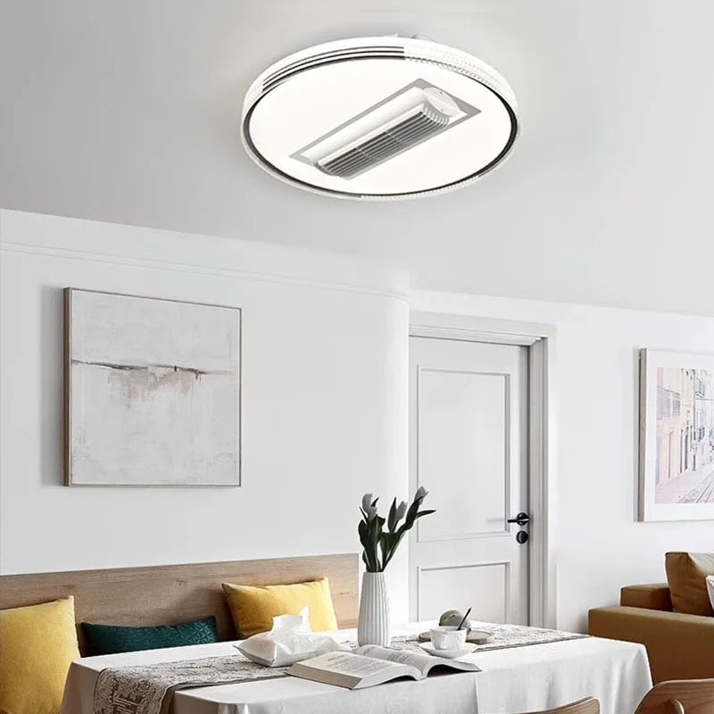 Luxury Crystal Square Round Bladeless Ceiling Fan With Light Ceiling Lamp Chandelier LED 3 Color Silent Electric Fan Ventilator