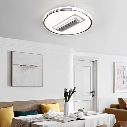 Luxury Crystal Square Round Bladeless Ceiling Fan With Light Ceiling Lamp Chandelier LED 3 Color Silent Electric Fan Ventilator