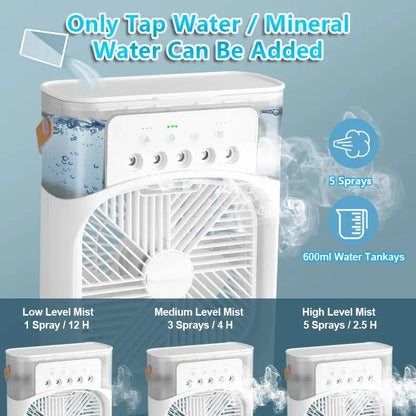 Electric Fan Portable Air Conditioner USB LED Night Light Water Mist Fun 3 In 1 Humidifier Mini Desktop Cooling Fan For Home