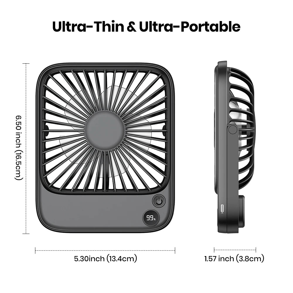 TOPK Desk Table Fan Rechargeable 2000mAh/4500mAh Battery Operated Desktop Fan Silent Thin Personal Fan with Power & Speed Displa