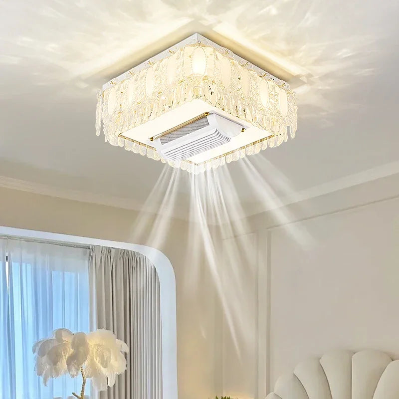 Nordic Crystal Ceiling Fan Light Led Electric Fan Pendant Lamp for Living Room Bedroom Intelligent Remote Control Fans Light