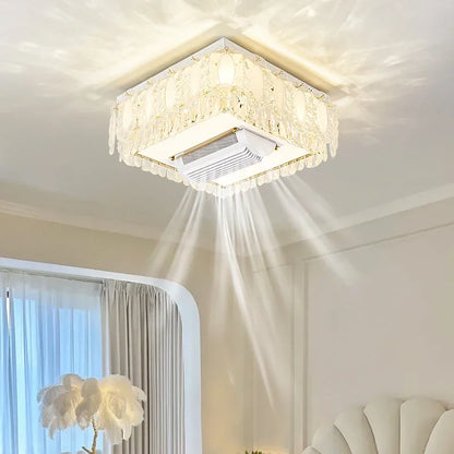 Nordic Crystal Ceiling Fan Light Led Electric Fan Pendant Lamp for Living Room Bedroom Intelligent Remote Control Fans Light
