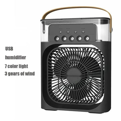 Electric Fan Portable Air Conditioner USB LED Night Light Water Mist Fun 3 In 1 Humidifier Mini Desktop Cooling Fan For Home