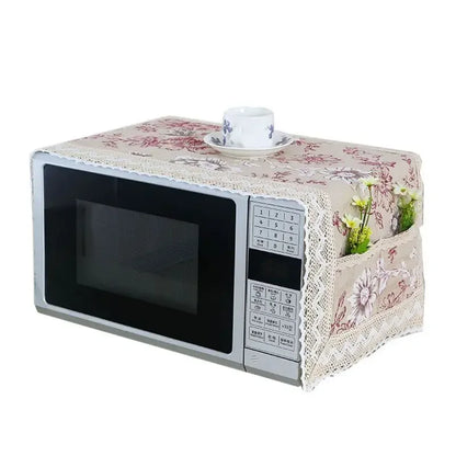 1PC Microwave Oven Grease Proof Cover Microwave Oven Dust Cover Multi-purpose Dust Proof Cotton Linen Microwave Oven Cover