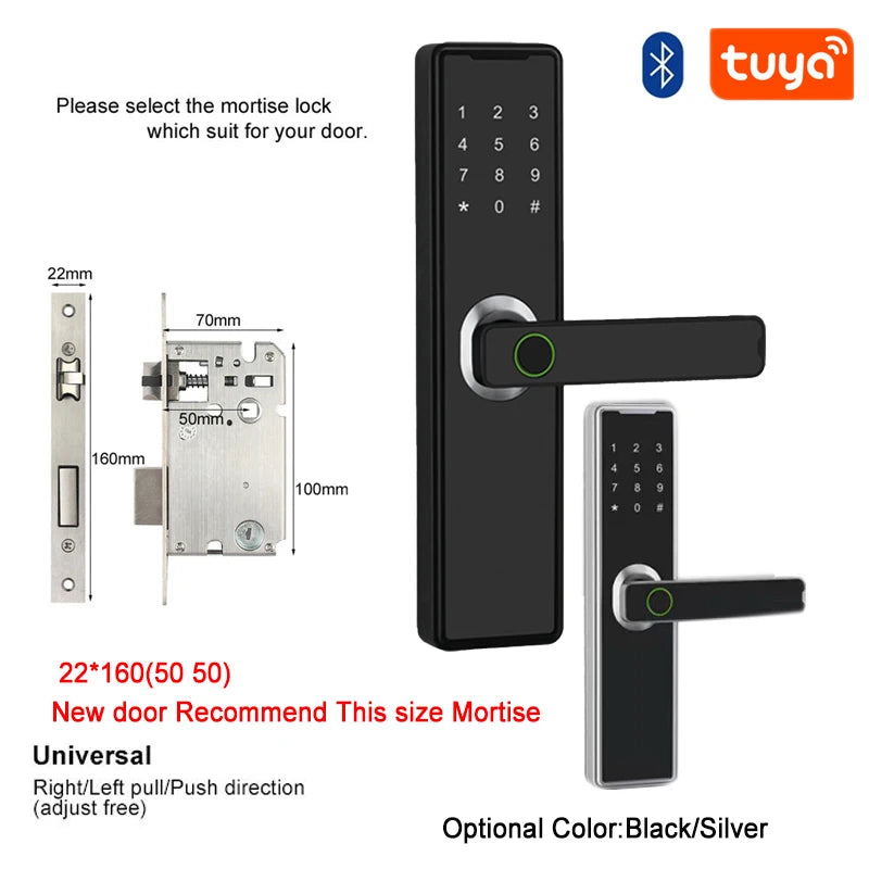 Support 8 Languages Fingerprint Lock Smart Door Lock For 150 Users Capacity Household  Tuya Intelligent Life APP Control