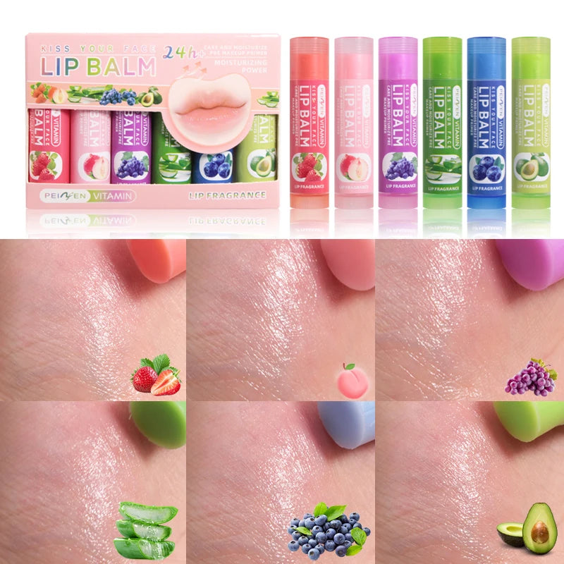 Fruit Flavors Moisturizing Hydrating Base Lip Balm 6Pcs Set