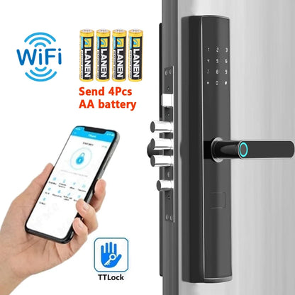 TTlock App Connect Without Gateway Smart Lock Wifi Remote Control Keyless Entry Digital  Fingerprint Door Lock with Keypad