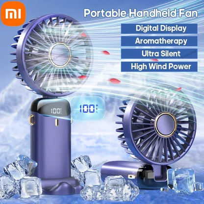 Xiaomi USB Handheld Mini Fan Foldable Portable Neck Hanging Fans 5 Speed USB Rechargeable Fan with Phone Stand Display Screen