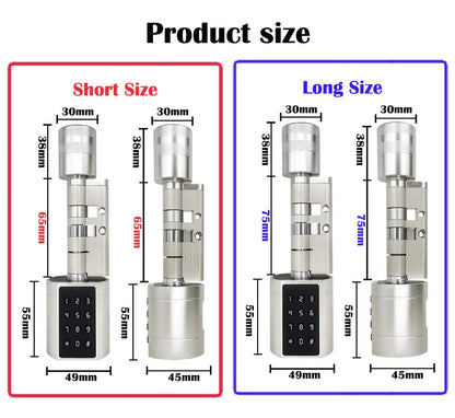 TTLock Keyless Smart Cylinder Fingerprint Lock with 4Pcs AAA Battery Adjustable Length Biometric Fingerprint Door Lock with App