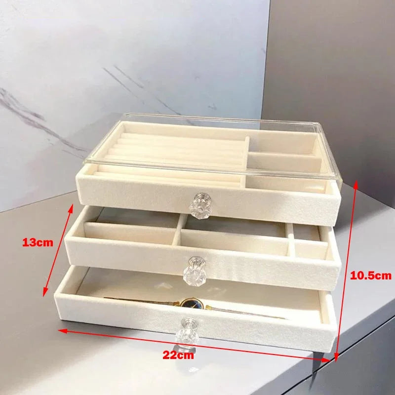 Jewelry Organizer With 3 Drawers Stackable Display Storage Earrings Necklace Bracelets Box Holder Case For Women