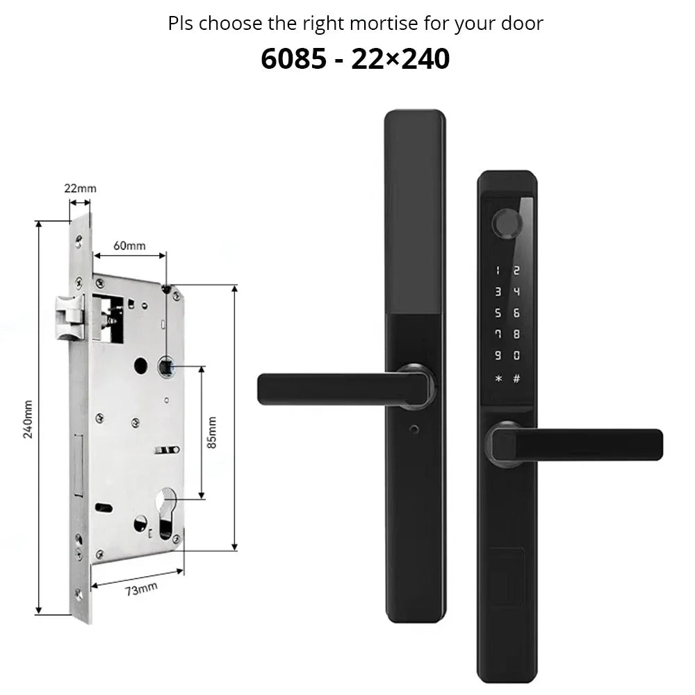 85 Lock Body WIFI Smart Lock For Aluminum Patio Glass Door Smart Life APP App Handle Fingerprint Electronic Digital Lock