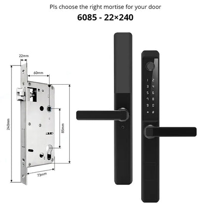 85 Lock Body WIFI Smart Lock For Aluminum Patio Glass Door Smart Life APP App Handle Fingerprint Electronic Digital Lock