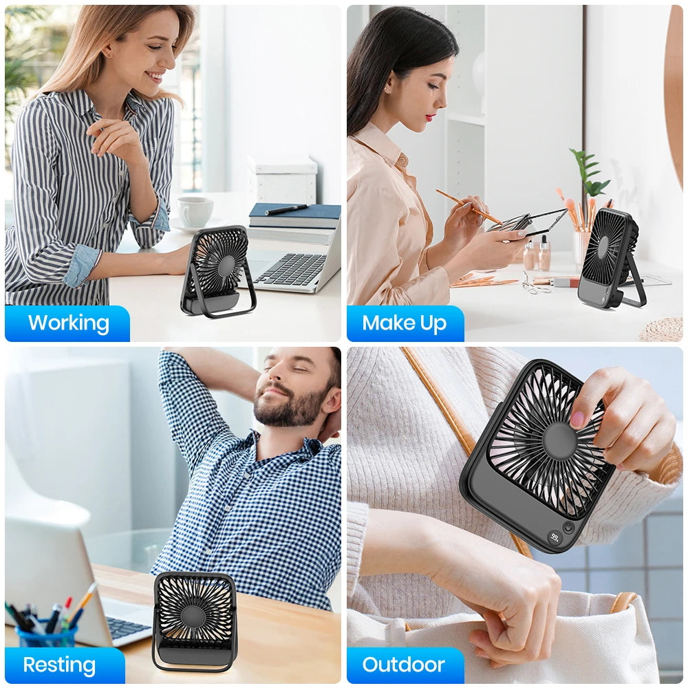 TOPK Desk Table Fan Rechargeable 2000mAh/4500mAh Battery Operated Desktop Fan Silent Thin Personal Fan with Power & Speed Displa