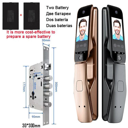 WiFi Tuya APP Voice Intercom Digital Door Lock  High Quanlity 3D Face Recognition Smart Door Lock With Camera