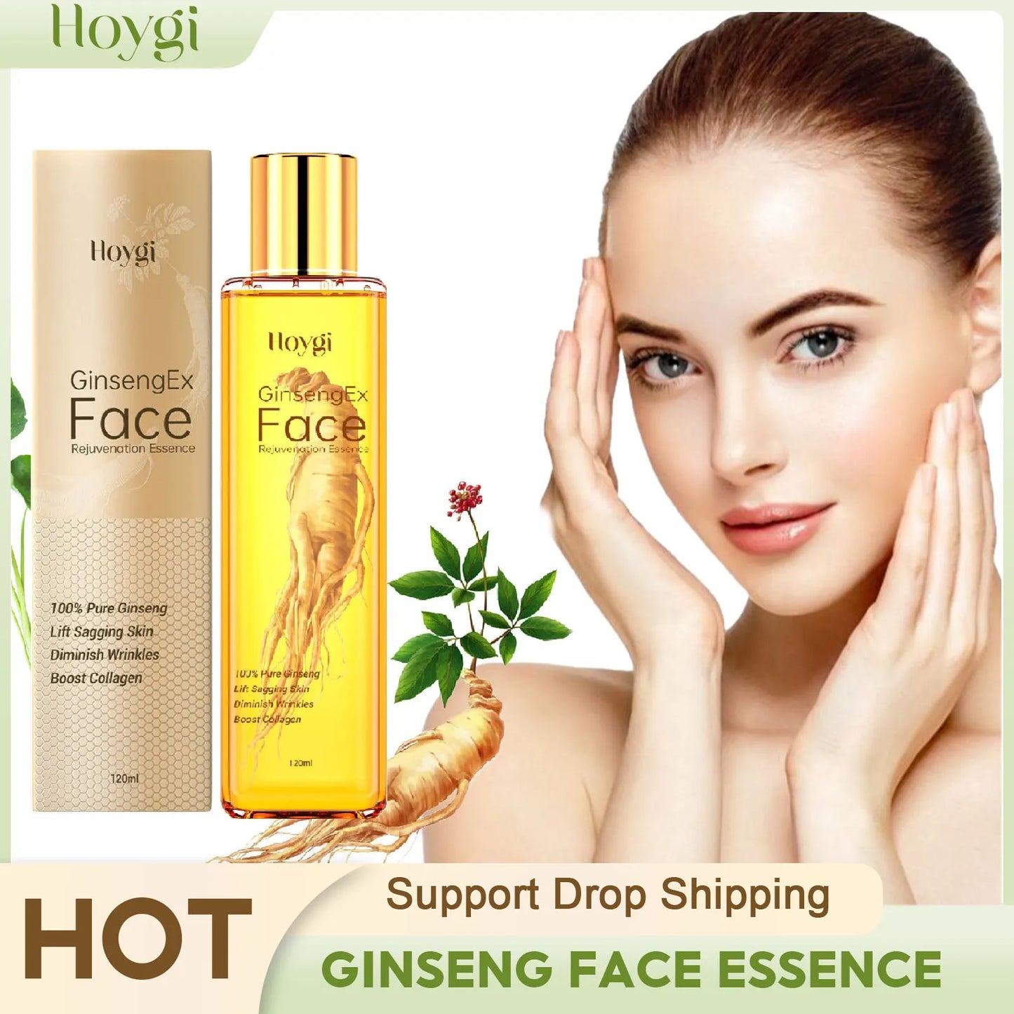 Gold Ginseng Face Essence Polypeptide Lightning Facial Serum for Skin Care 120ml