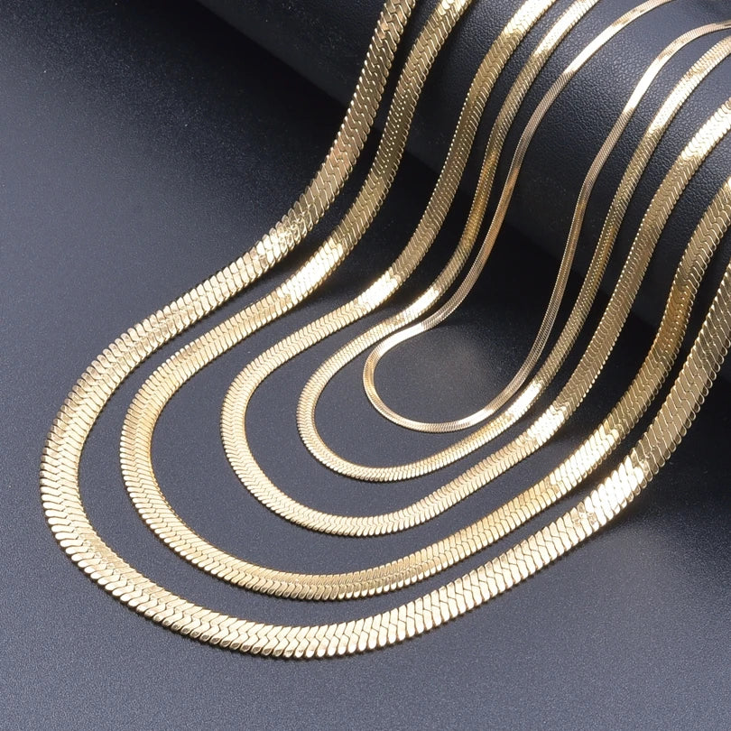 Stainless Steel Chain Necklace Width 2/3/4/5/6mm Flat Necklace Unisex Gold Color Snake Chain Necklace For Women Jewelry Gift New