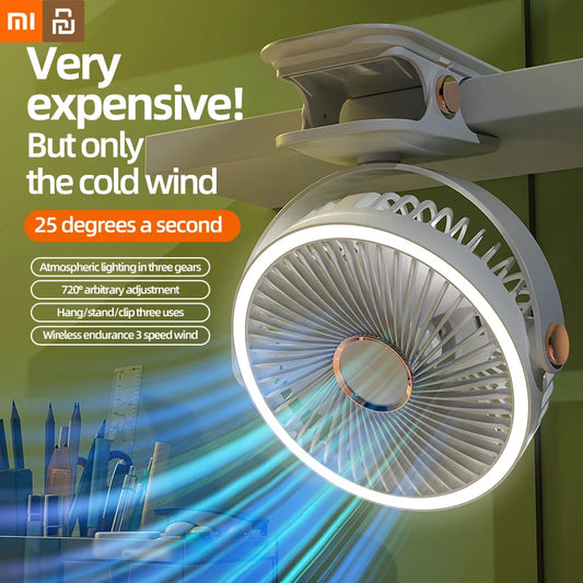 Xiaomi Youpin Camping Fan Rechargeable Desktop Portable Air Circulator Wireless Ceiling Electric Fan LED Light Clip-on Home Fan