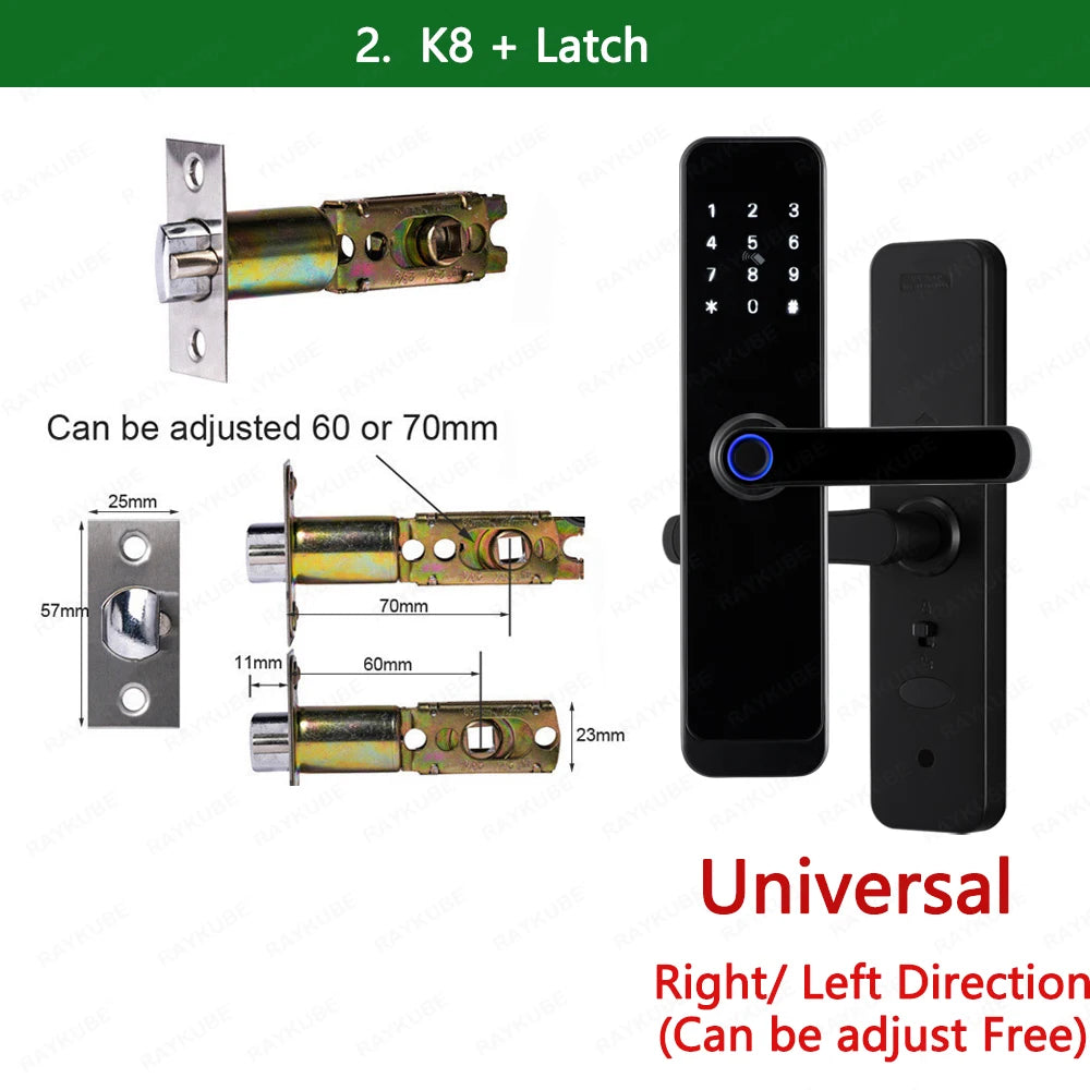 2023 NEW RAYKUBE K8 Tuya Wifi Smart Door Lock TT Lock Fingerprint Lock Digital Electric Lock With Longer Larger Handle Panels