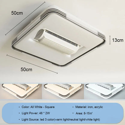 Luxury Crystal Square Round Bladeless Ceiling Fan With Light Ceiling Lamp Chandelier LED 3 Color Silent Electric Fan Ventilator