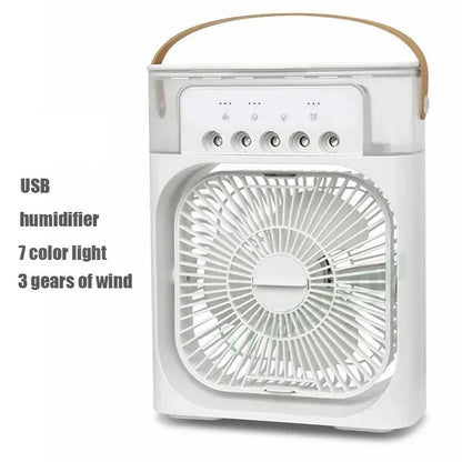 Electric Fan Portable Air Conditioner USB LED Night Light Water Mist Fun 3 In 1 Humidifier Mini Desktop Cooling Fan For Home