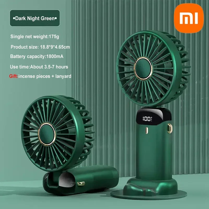 Xiaomi USB Handheld Mini Fan Foldable Portable Neck Hanging Fans 5 Speed USB Rechargeable Fan with Phone Stand Display Screen