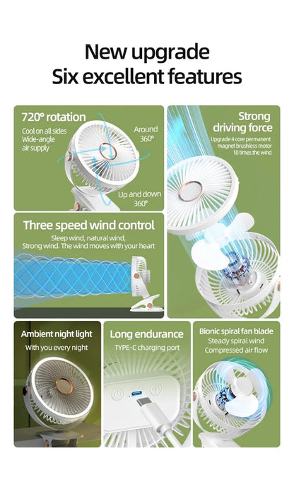 Xiaomi 8000mAh Camping Fan Rechargeable Portable Desktop Air Circulator Wireless Ceiling Electric Fan With LED Light Clip-on Fan
