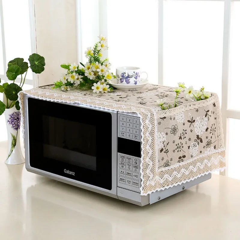 1PC Microwave Oven Grease Proof Cover Microwave Oven Dust Cover Multi-purpose Dust Proof Cotton Linen Microwave Oven Cover