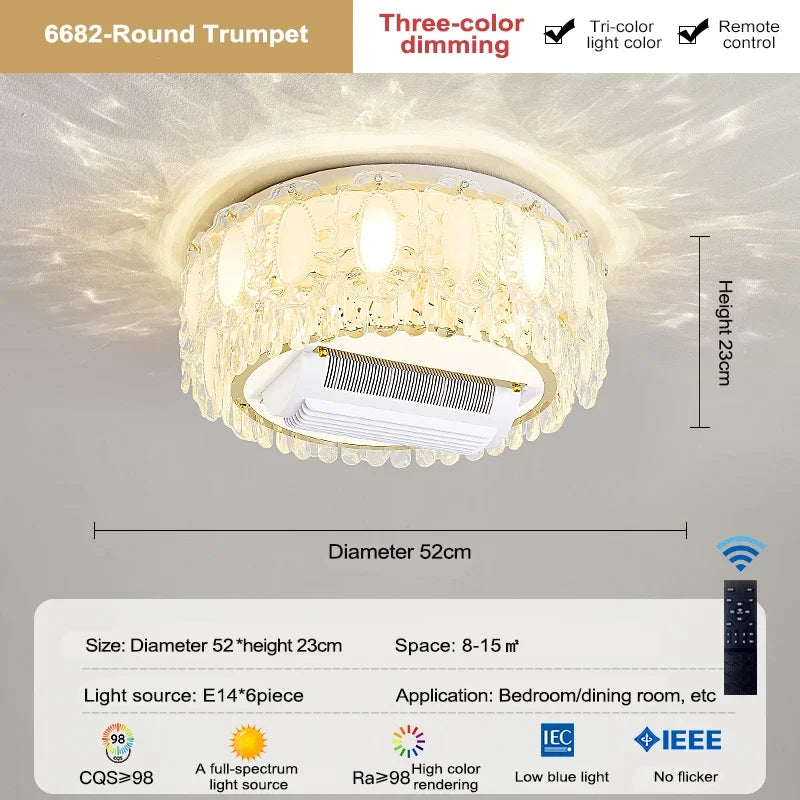 Nordic Crystal Ceiling Fan Light Led Electric Fan Pendant Lamp for Living Room Bedroom Intelligent Remote Control Fans Light