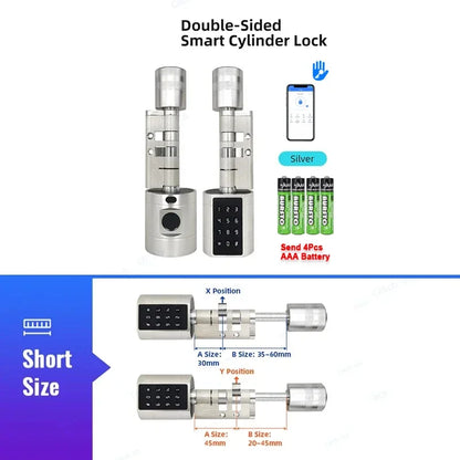 TTLock Keyless Smart Cylinder Fingerprint Lock with 4Pcs AAA Battery Adjustable Length Biometric Fingerprint Door Lock with App