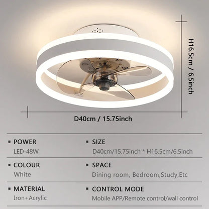 Modern LED Ceiling Fan Light Intelligent APP Remote Dimming 6-speed Fan Light Bedroom Living Room Dining Room Home Electric Fans