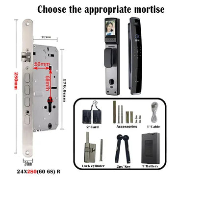 3D Face Recognition Fingerprint Smart Digital Lock TUYA App Wifi Key Card Nfc Rfid Code Electric Door Lock with 6068 Mortise